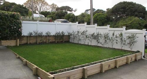 Retain lawn, gardens and square off your fence line from post to post this creates a formal appearance.