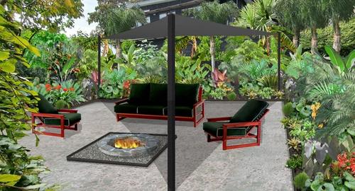 Sub tropical garden with sail cloth for added privacy