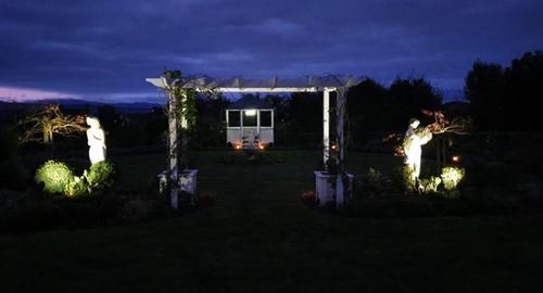 As dusk falls the solar lights come on to show the changes.