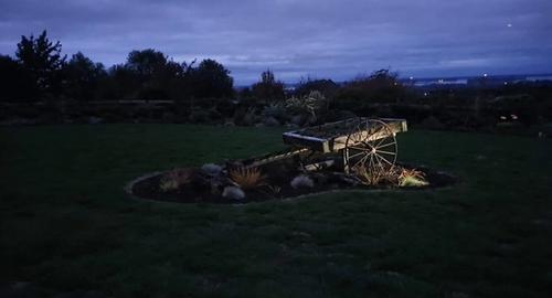 As dusk falls the solar lights come on to show the changes in light.