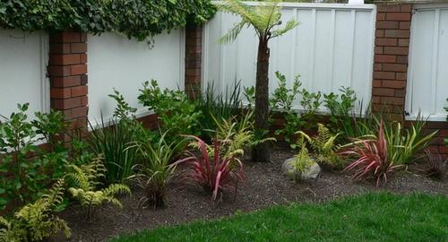 Create movement and colour with planting. Rocks add a solidness and help with moisture in the ground.