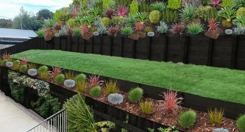 Bank & Small Garden Weed-mat, correct planting & staining the retaining walls.