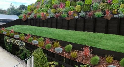 Weed-mat, correct planting & staining the retaining walls.