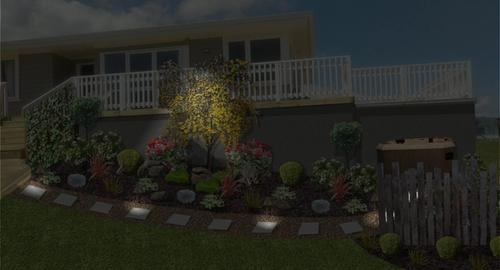 Spa Area Solar lighting to Spa area with feature tree lit up.