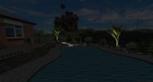 Lighting the Nikau Palms & water feature creates points of interest