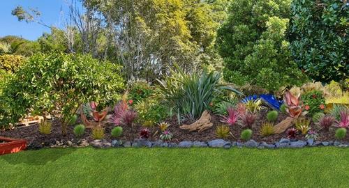 Sub-tropical/ native planting creates movement, color & interest all year round