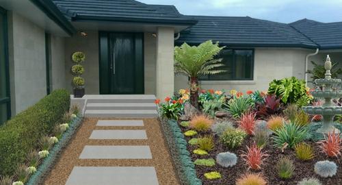 Create a warm and structured entrance using foliage colour and shape